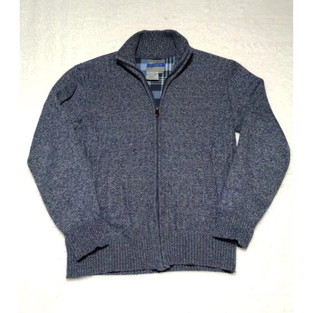 Effect Mens Sweater M Variegated Navy Blue Flannel lined extra Warm Knit